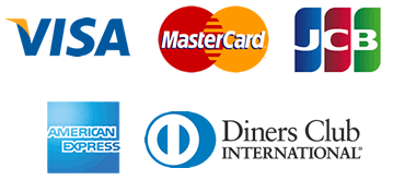 Visa, Mastercard, JCB, Amex, Diners Club